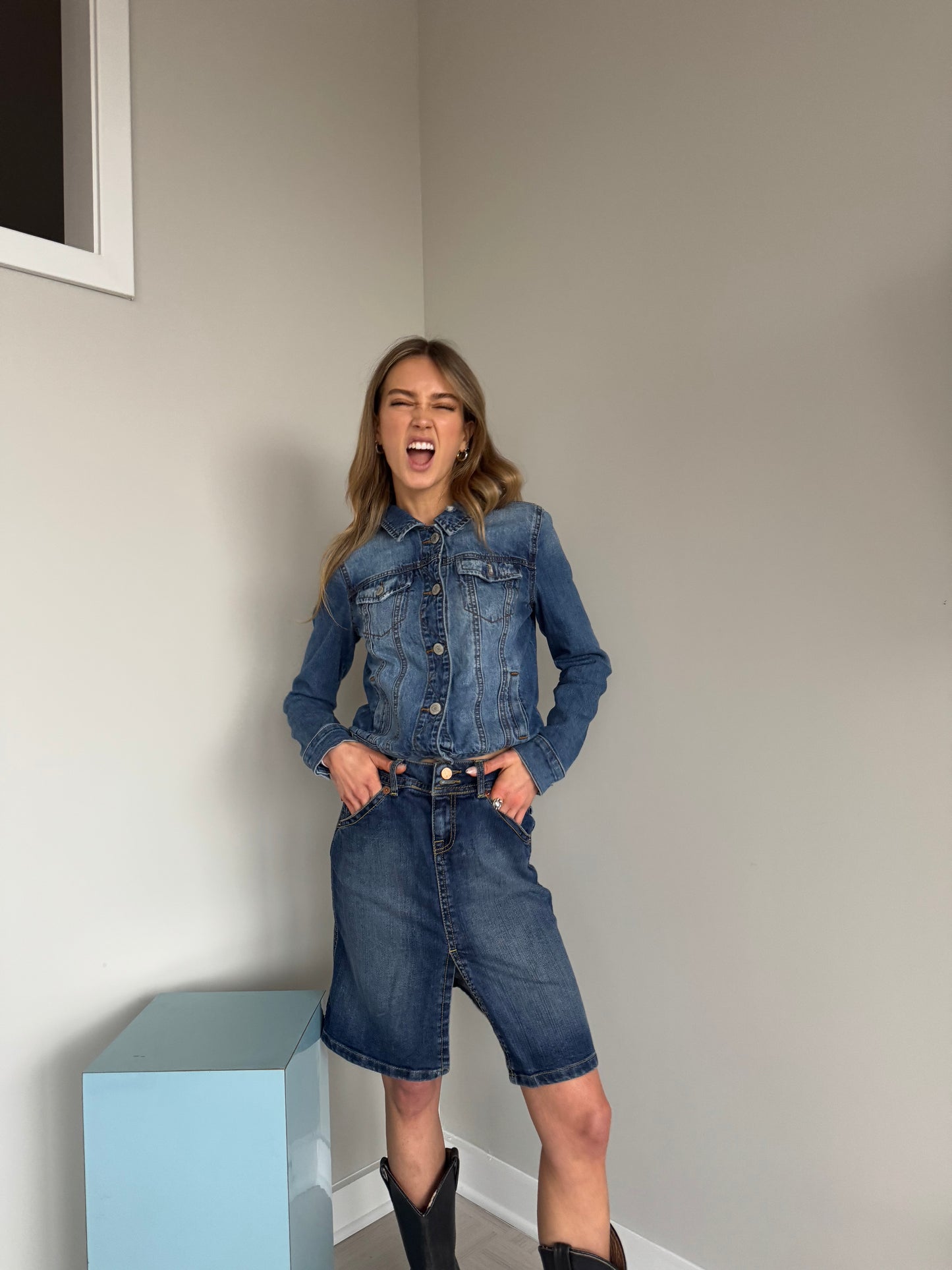 Italian Denim Knee Length Skirt